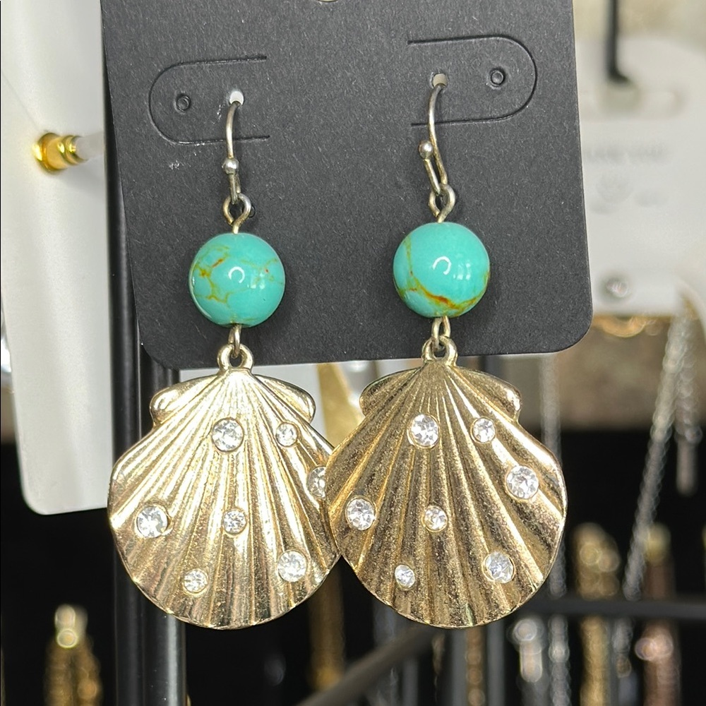 Gold and Turquoise Shell Earrings